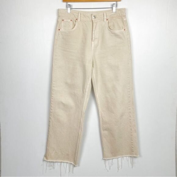 Zara The 90s Full Length ivory Jeans 10 - Picture 1 of 5